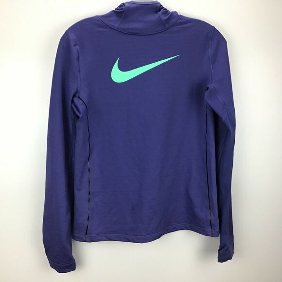 Nike‎ Pro Girls HyperWarm Hoodie 915287 508 Size XL Blue Teal Swoosh Thumb Hole - Picture 1 of 6